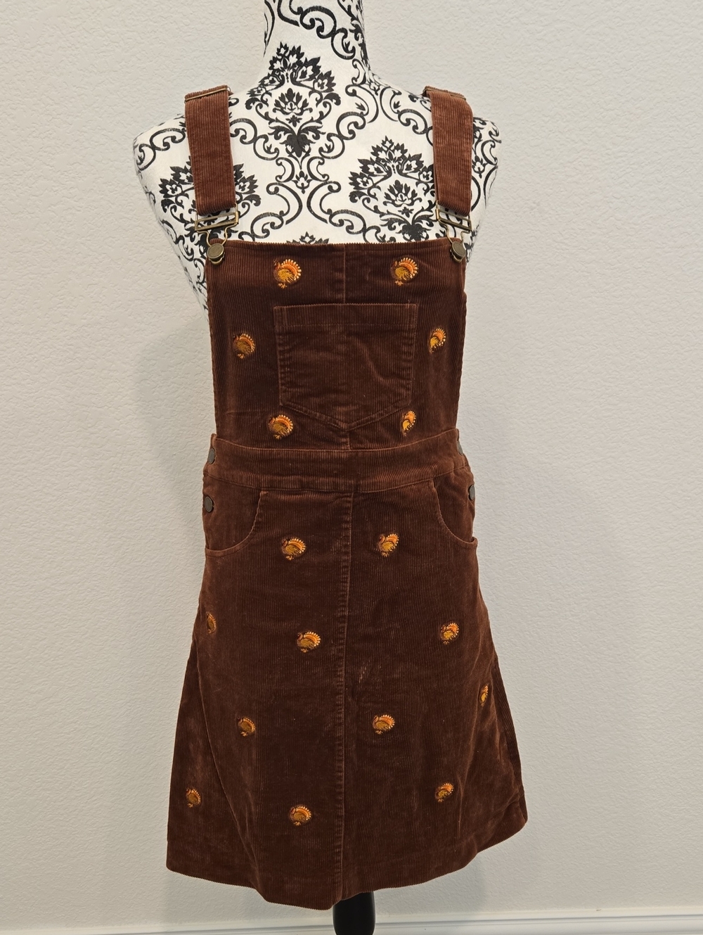 Kiel James Patrick Brown Corduroy Turkey Embroidered Jumper Dress